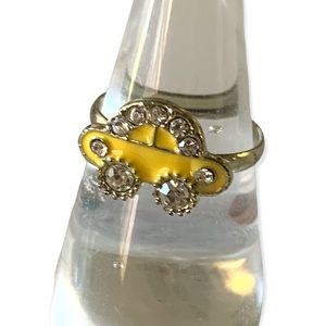 Car ring yellow enamel with crystals adjustable